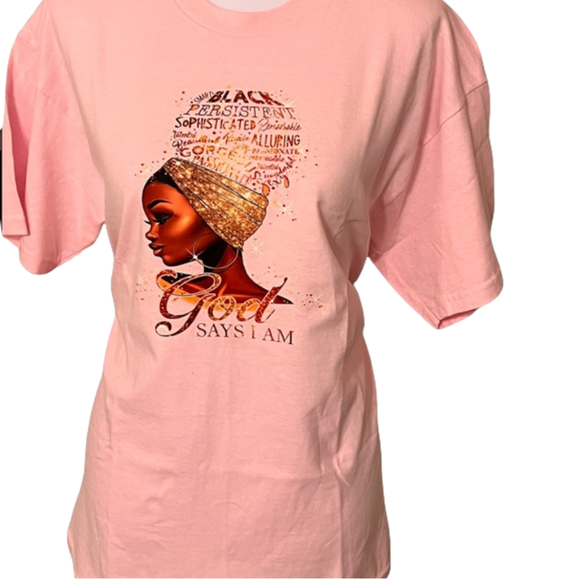 Plus Size God Say's I AM Pink Tee shirt - Picture 1 of 6